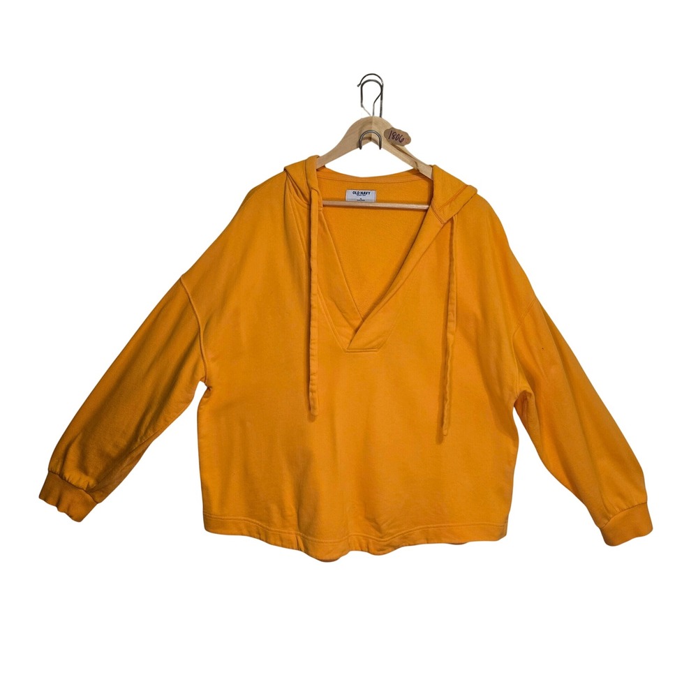 Old Navy SoComfy Terry Orange V-Neck Tunic Hoodie Sweatshirt XL